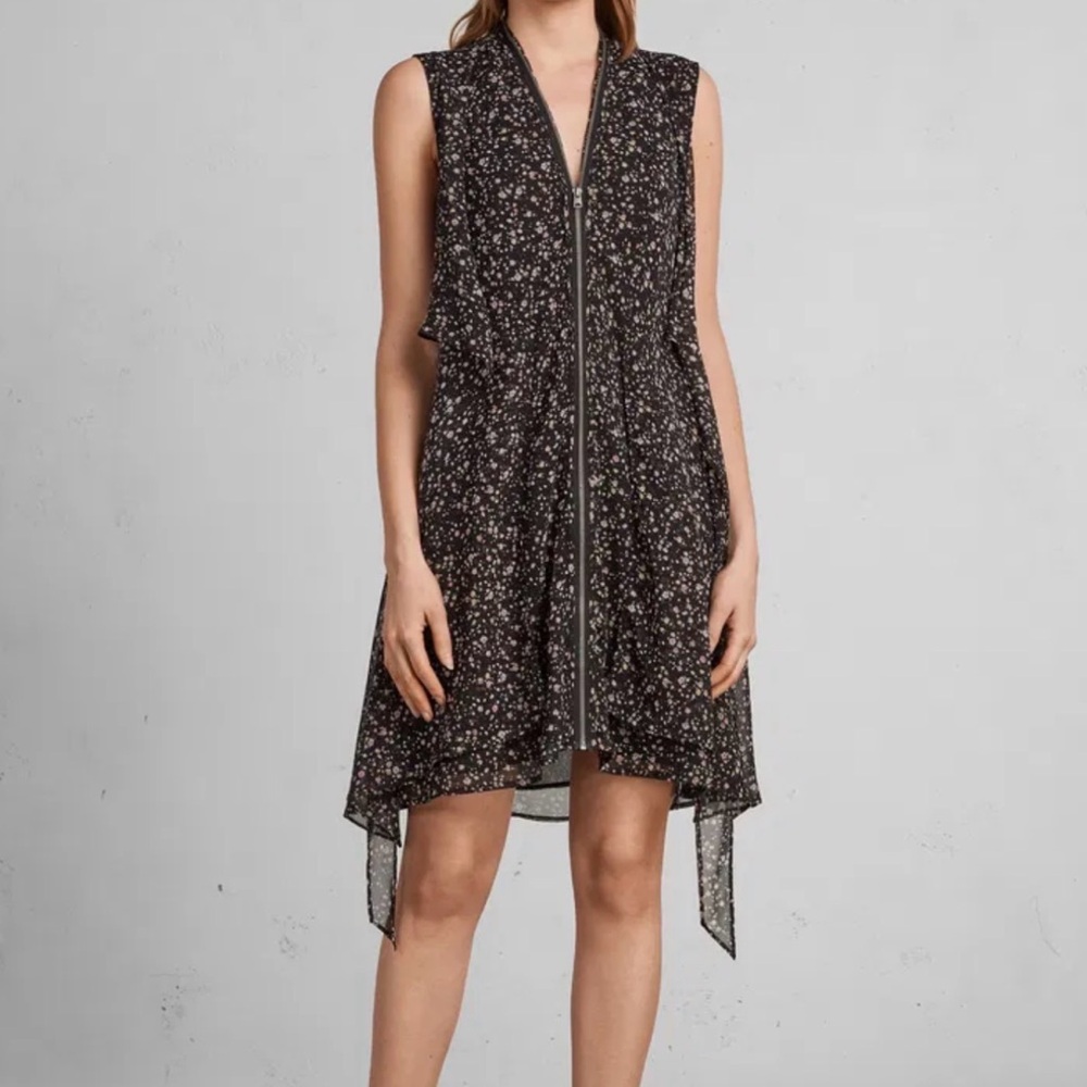 All Saints Black Floral High Low Dress. XS